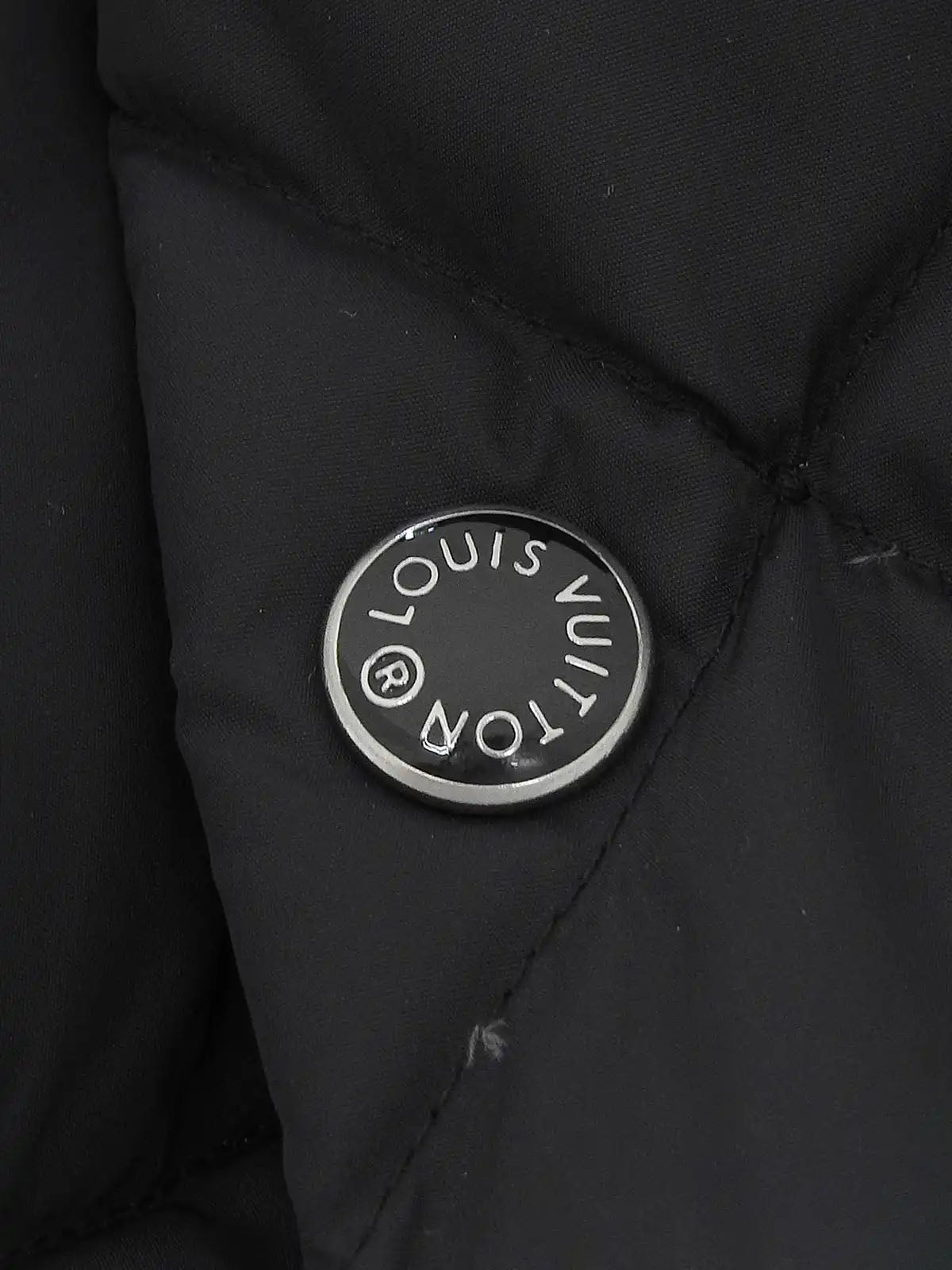 Nylon Leather Combination Logo Button 2-Way Down Jacket in Black