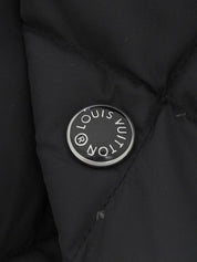 Nylon Leather Combination Logo Button 2-Way Down Jacket in Black