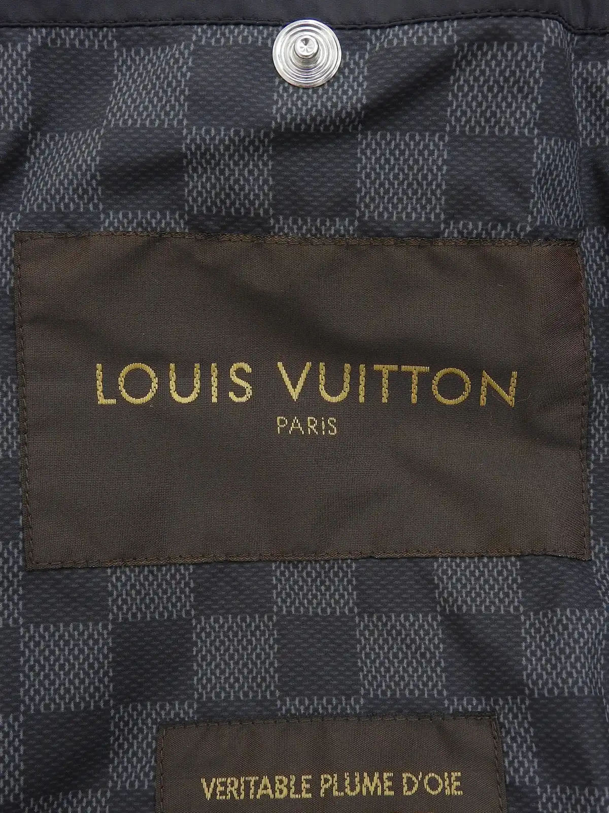 Nylon Leather Combination Logo Button 2-Way Down Jacket in Black