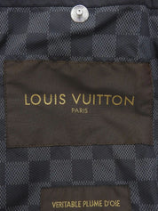Nylon Leather Combination Logo Button 2-Way Down Jacket in Black
