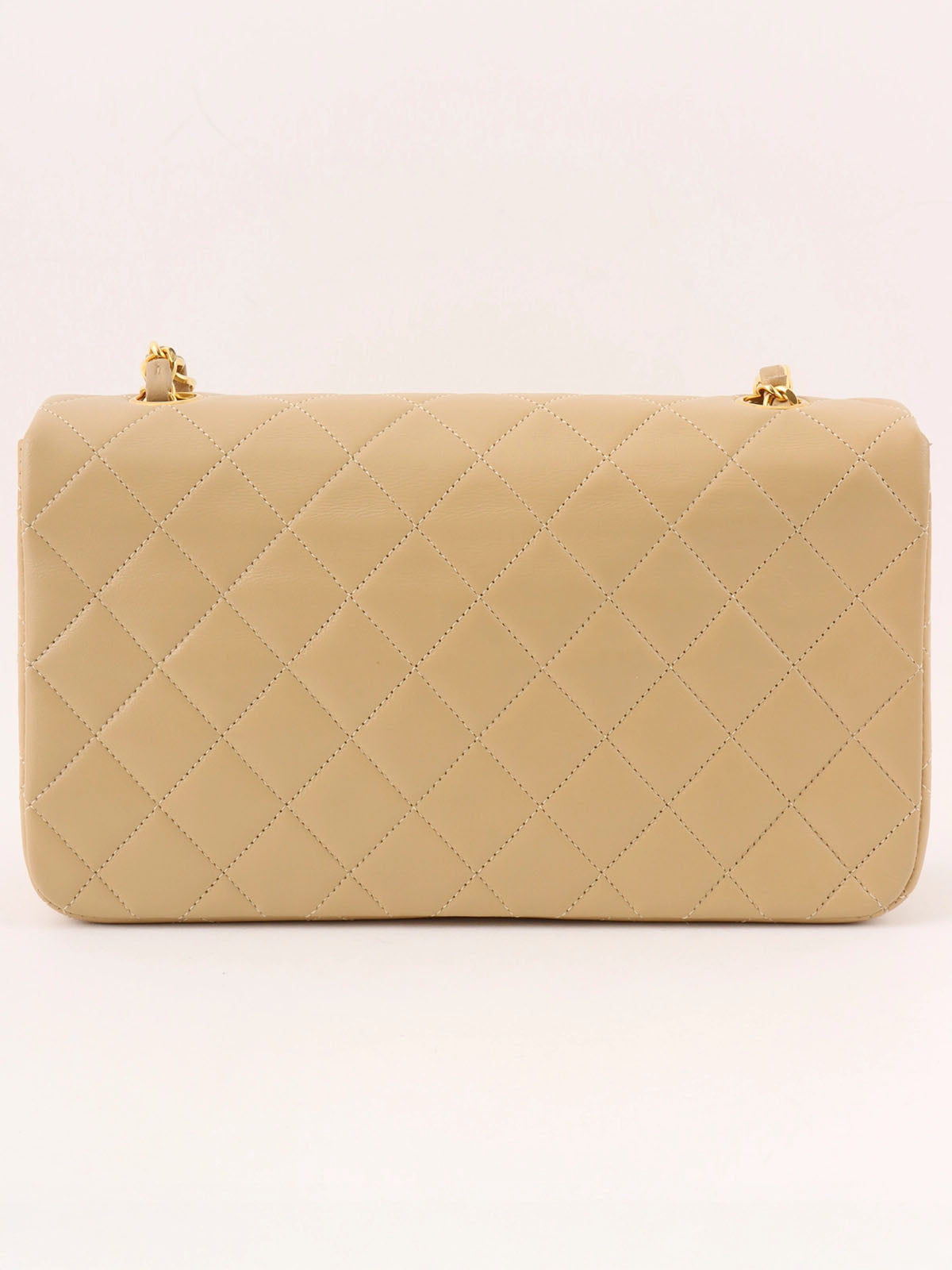 1990s Full Flap Chain Bag, 23cm, Beige