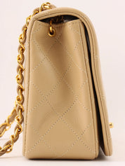 1990s Full Flap Chain Bag, 23cm, Beige