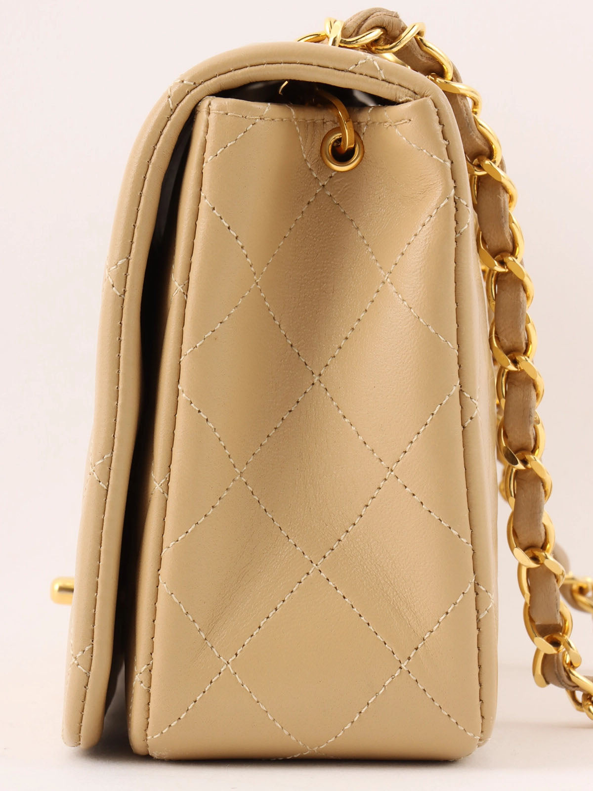 1990s Full Flap Chain Bag, 23cm, Beige