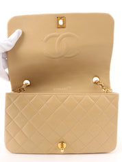 1990s Full Flap Chain Bag, 23cm, Beige