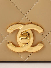 1990s Full Flap Chain Bag, 23cm, Beige