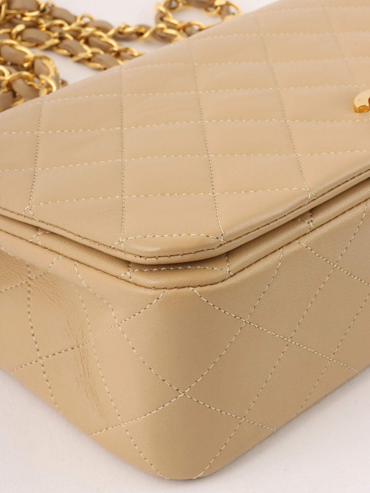 1990s Full Flap Chain Bag, 23cm, Beige