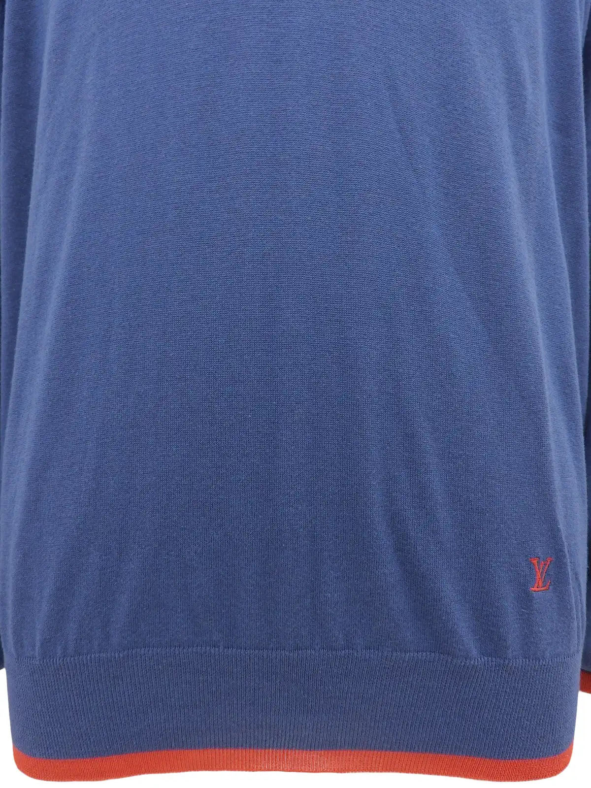 Logo Embroidered Long Sleeve Knit Top Blue/Red