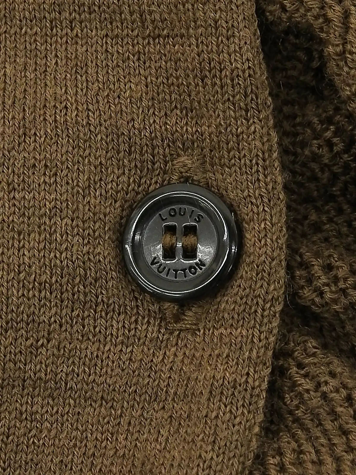 棕色羊毛徽标缝线荷叶边开衫