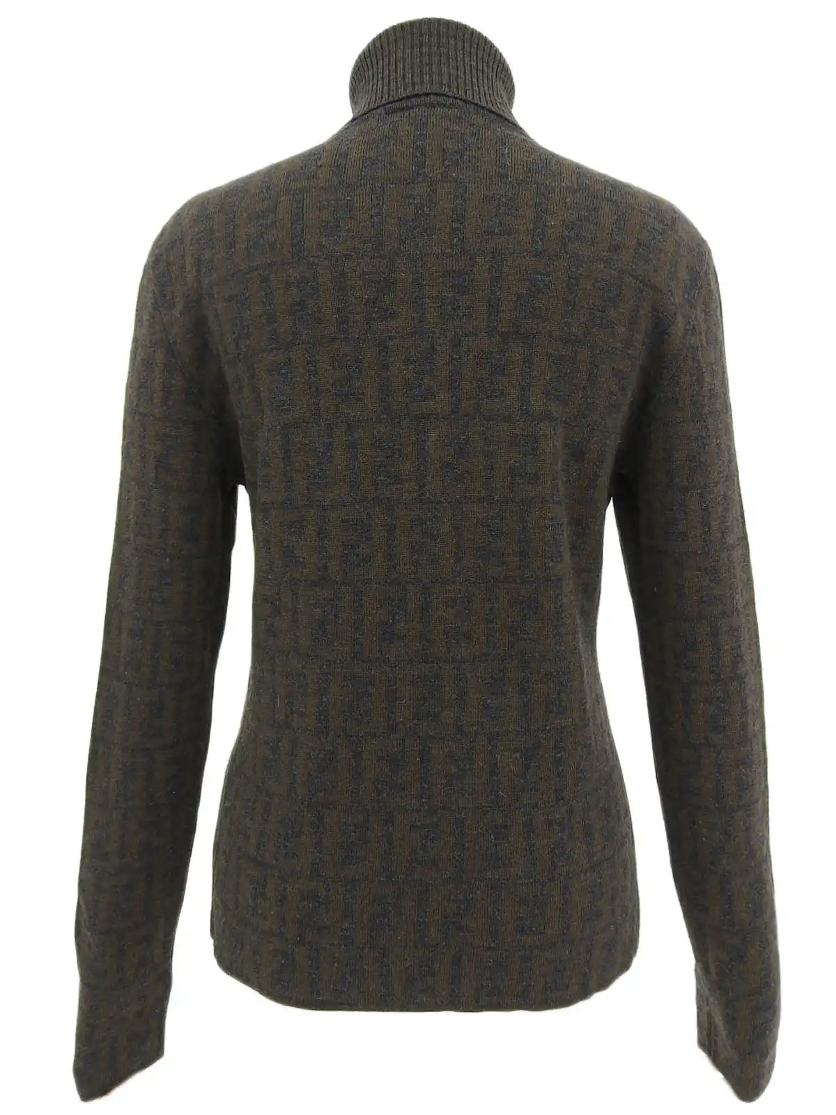 Wool FF Zucca Pattern Turtleneck Knit Top in Gray/Khaki