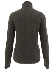 Wool FF Zucca Pattern Turtleneck Knit Top in Gray/Khaki