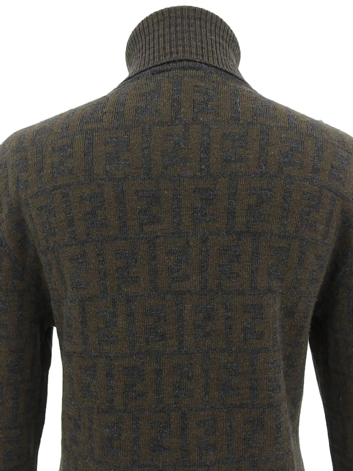 Wool FF Zucca Pattern Turtleneck Knit Top in Gray/Khaki