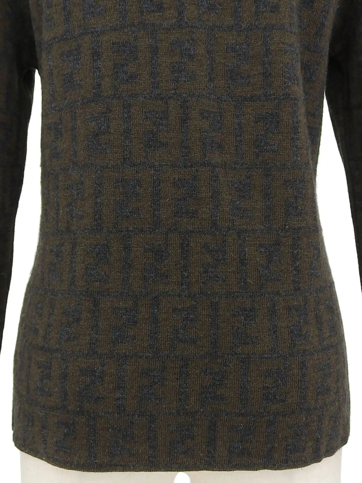 Wool FF Zucca Pattern Turtleneck Knit Top in Gray/Khaki