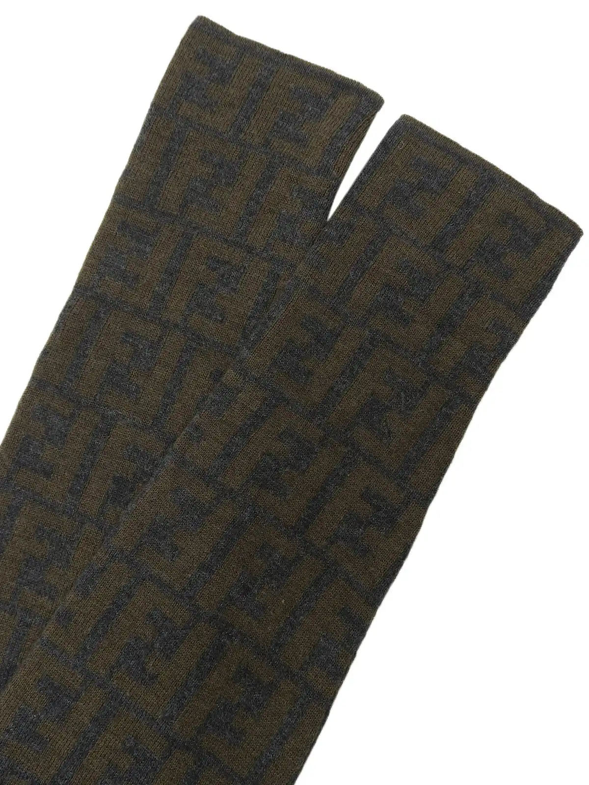 Wool FF Zucca Pattern Turtleneck Knit Top in Gray/Khaki