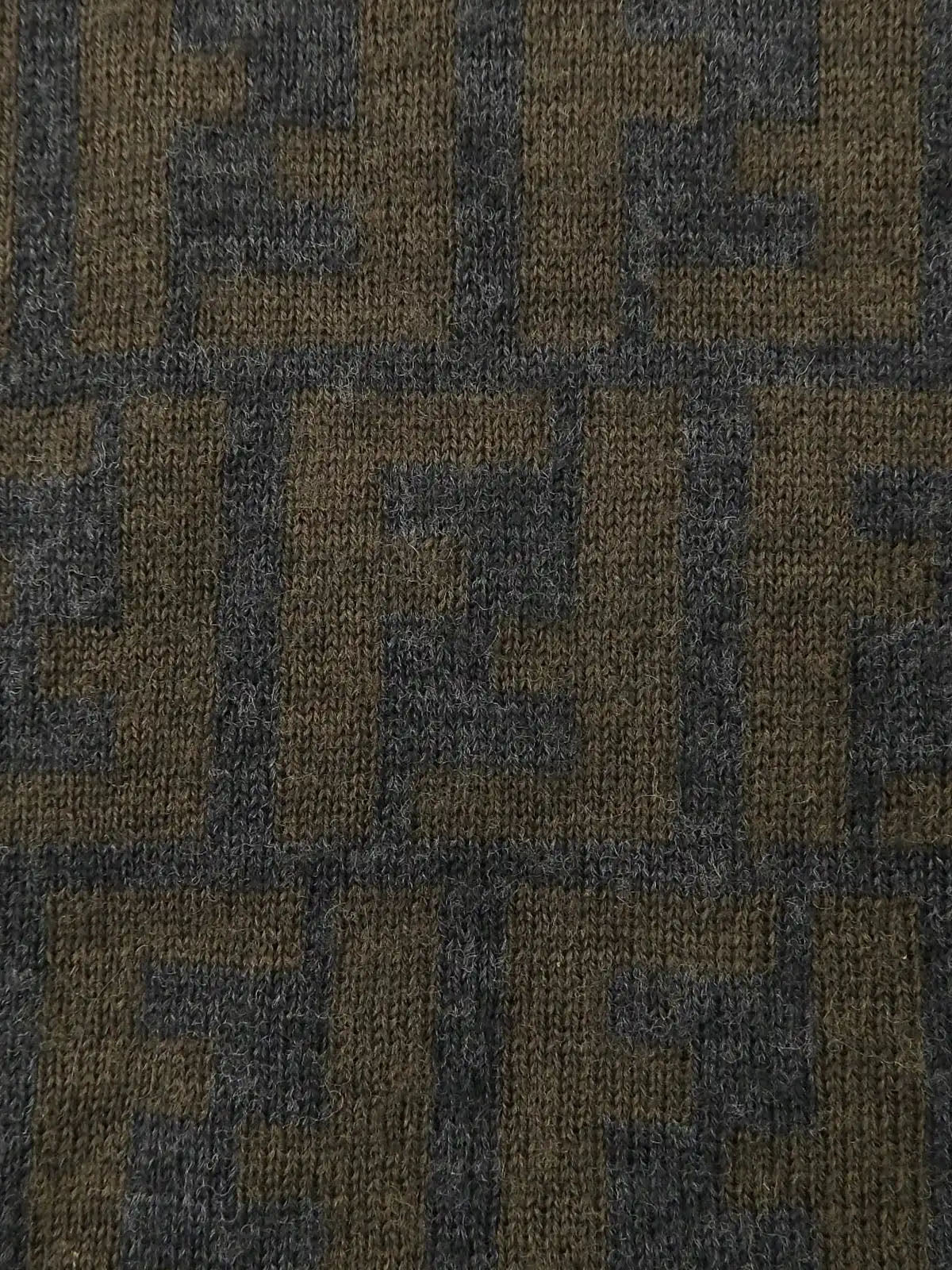 Wool FF Zucca Pattern Turtleneck Knit Top in Gray/Khaki