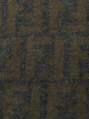 Wool FF Zucca Pattern Turtleneck Knit Top in Gray/Khaki