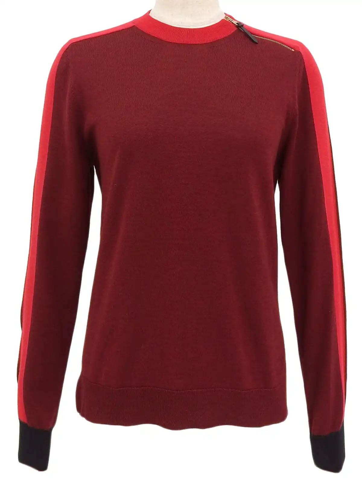 ジップアップデザインロングスリーブニットトップス ボルドー／レッド