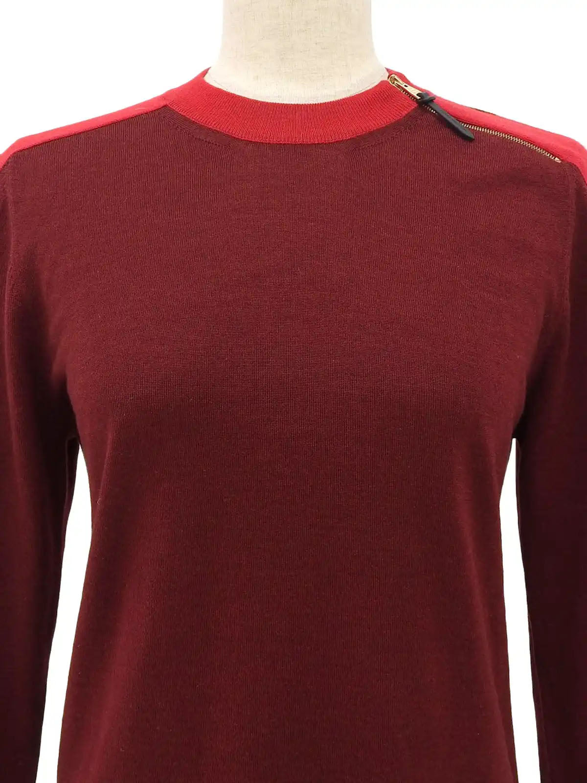 Zip-up long-sleeve knit top in Bordeaux/Red