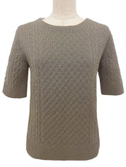 Quilted Lame Design Half Sleeve Knit Top in Beige