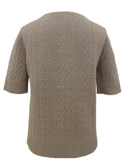 Quilted Lame Design Half Sleeve Knit Top in Beige