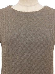 Quilted Lame Design Half Sleeve Knit Top in Beige