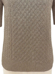 Quilted Lame Design Half Sleeve Knit Top in Beige