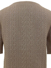 Quilted Lame Design Half Sleeve Knit Top in Beige