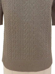Quilted Lame Design Half Sleeve Knit Top in Beige