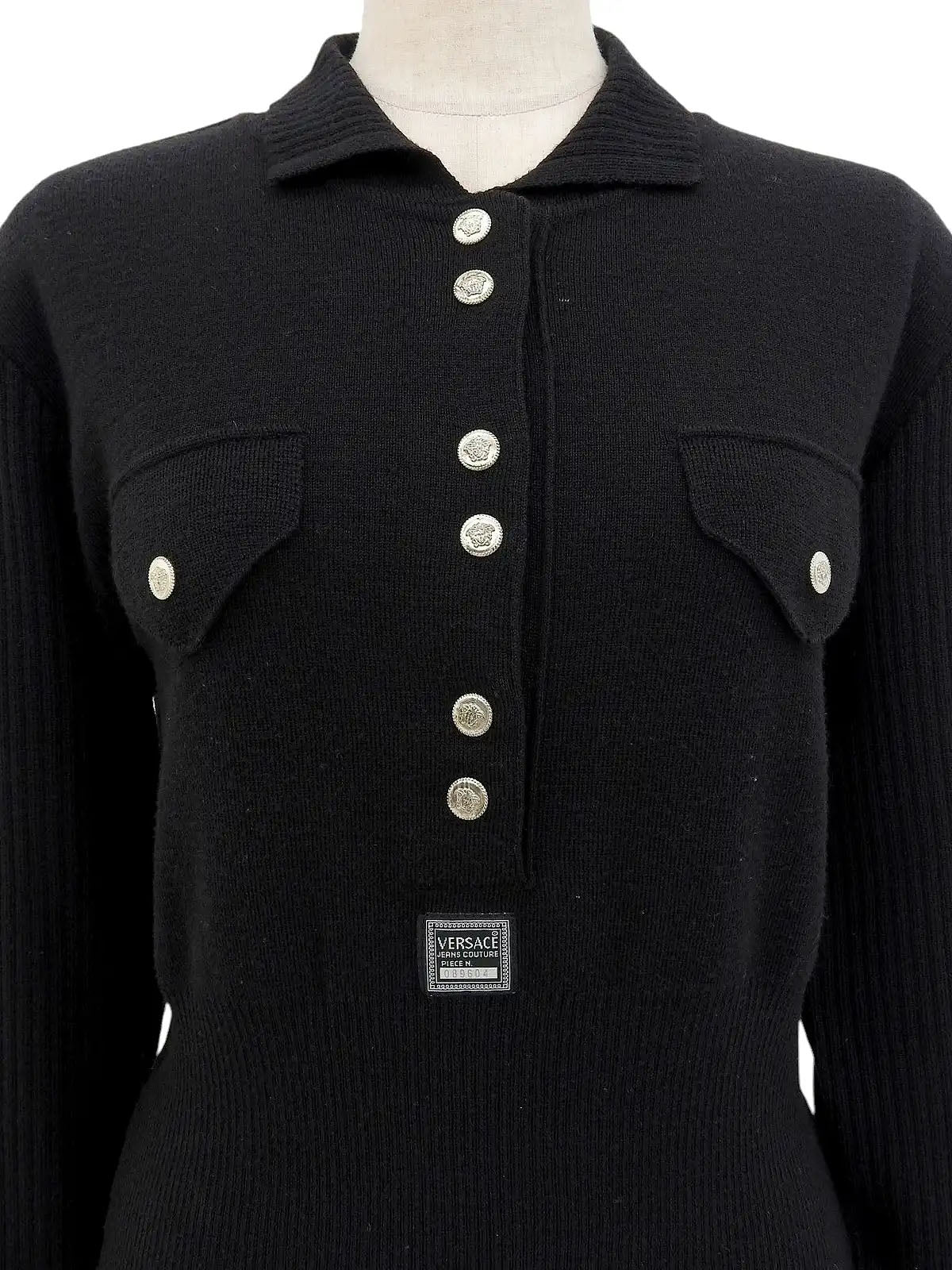 Medusa Button Long Sleeve Knit Top in Black