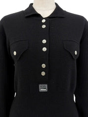 Medusa Button Long Sleeve Knit Top in Black