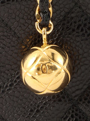 1992 Caviar Skin CC Mark Ball Charm 迷你链条单肩包 黑色