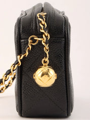 1992 Caviar Skin CC Mark Ball Charm 迷你链条单肩包 黑色
