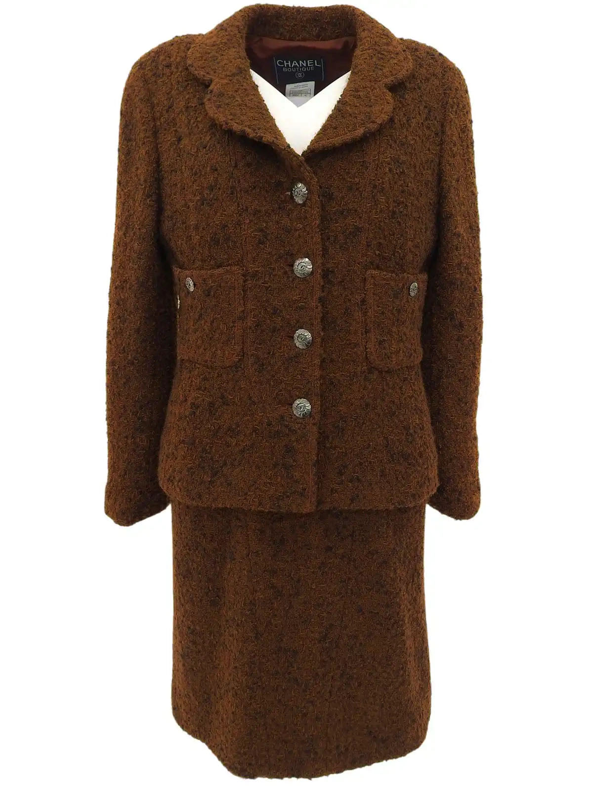 1997 年 Tweed CC Mark 棕色/黑色纽扣套装