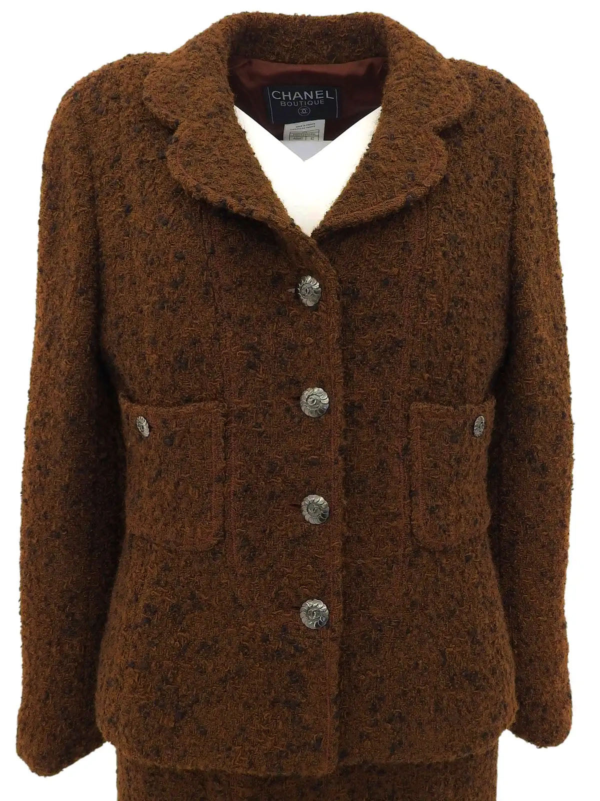 1997 年 Tweed CC Mark 棕色/黑色纽扣套装