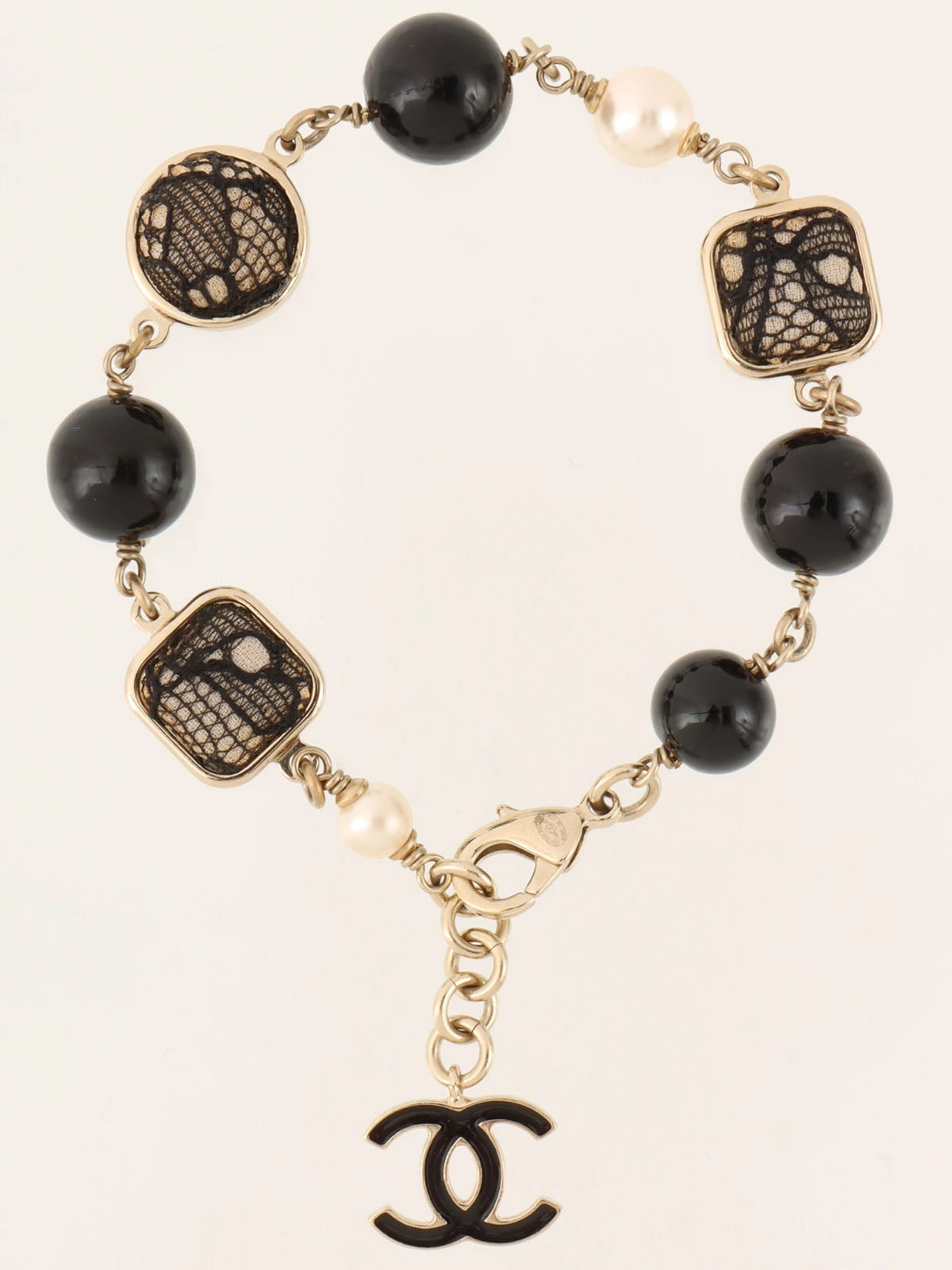 2006 Pearl Lace CC Mark Bracelet in Gold/Black/White