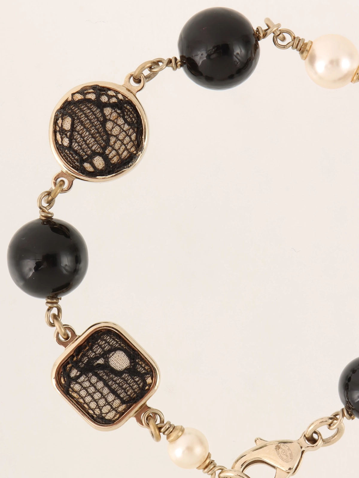 2006 Pearl Lace CC Mark Bracelet in Gold/Black/White