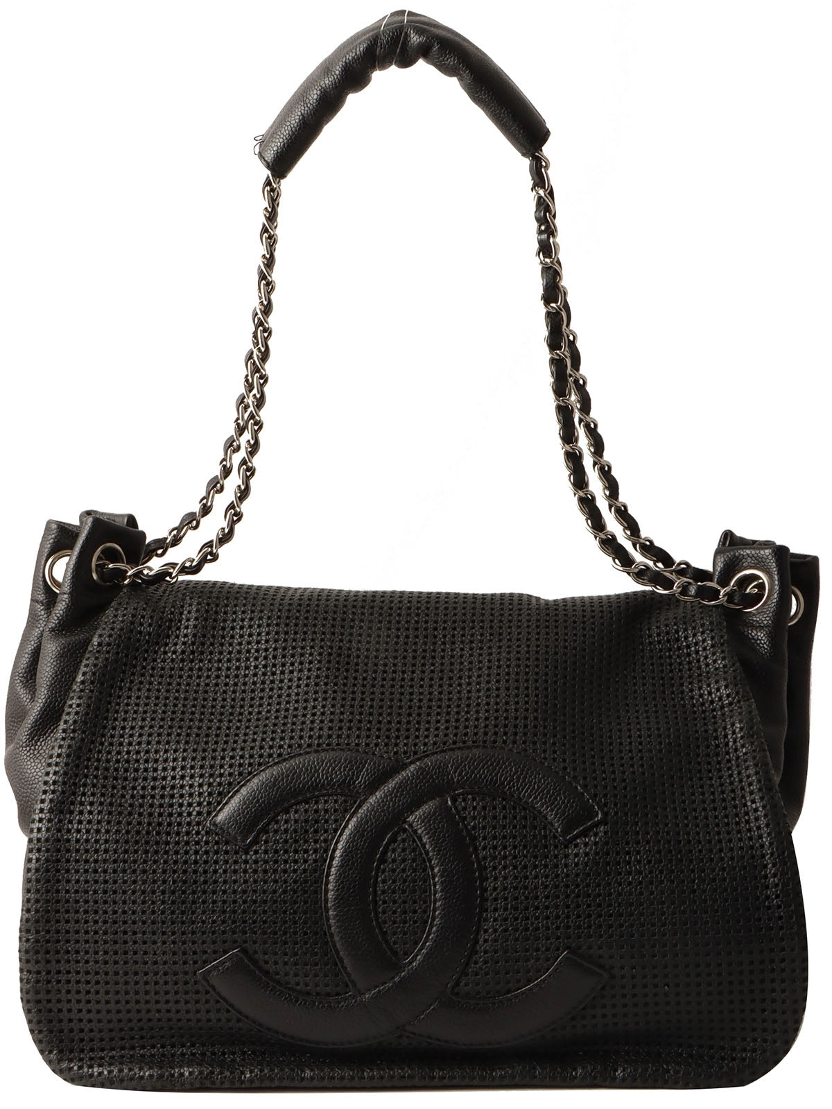 2004 CC mark punched chain shoulder bag black