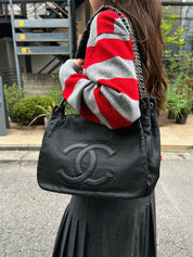 2004 CC mark punched chain shoulder bag black