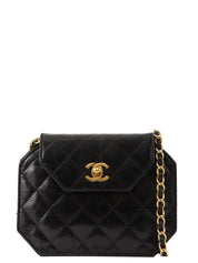 1990's Lizard Octagon CC Turnlock Chain Shoulder Bag in Black