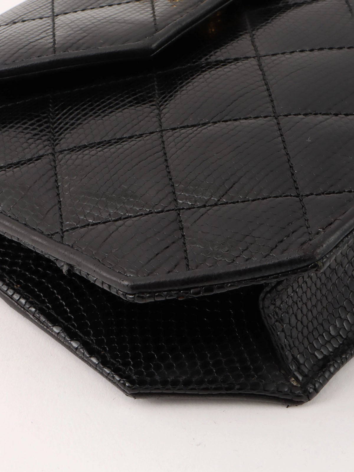 1990's Lizard Octagon CC Turnlock Chain Shoulder Bag in Black