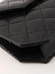 1990's Lizard Octagon CC Turnlock Chain Shoulder Bag in Black