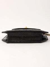 1990's Lizard Octagon CC Turnlock Chain Shoulder Bag in Black