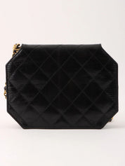 1990's Lizard Octagon CC Turnlock Chain Shoulder Bag in Black