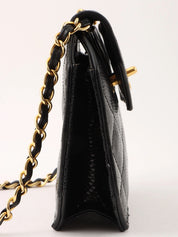 1990's Lizard Octagon CC Turnlock Chain Shoulder Bag in Black