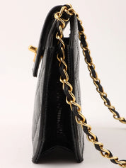 1990's Lizard Octagon CC Turnlock Chain Shoulder Bag in Black