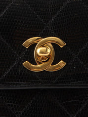1990's Lizard Octagon CC Turnlock Chain Shoulder Bag in Black