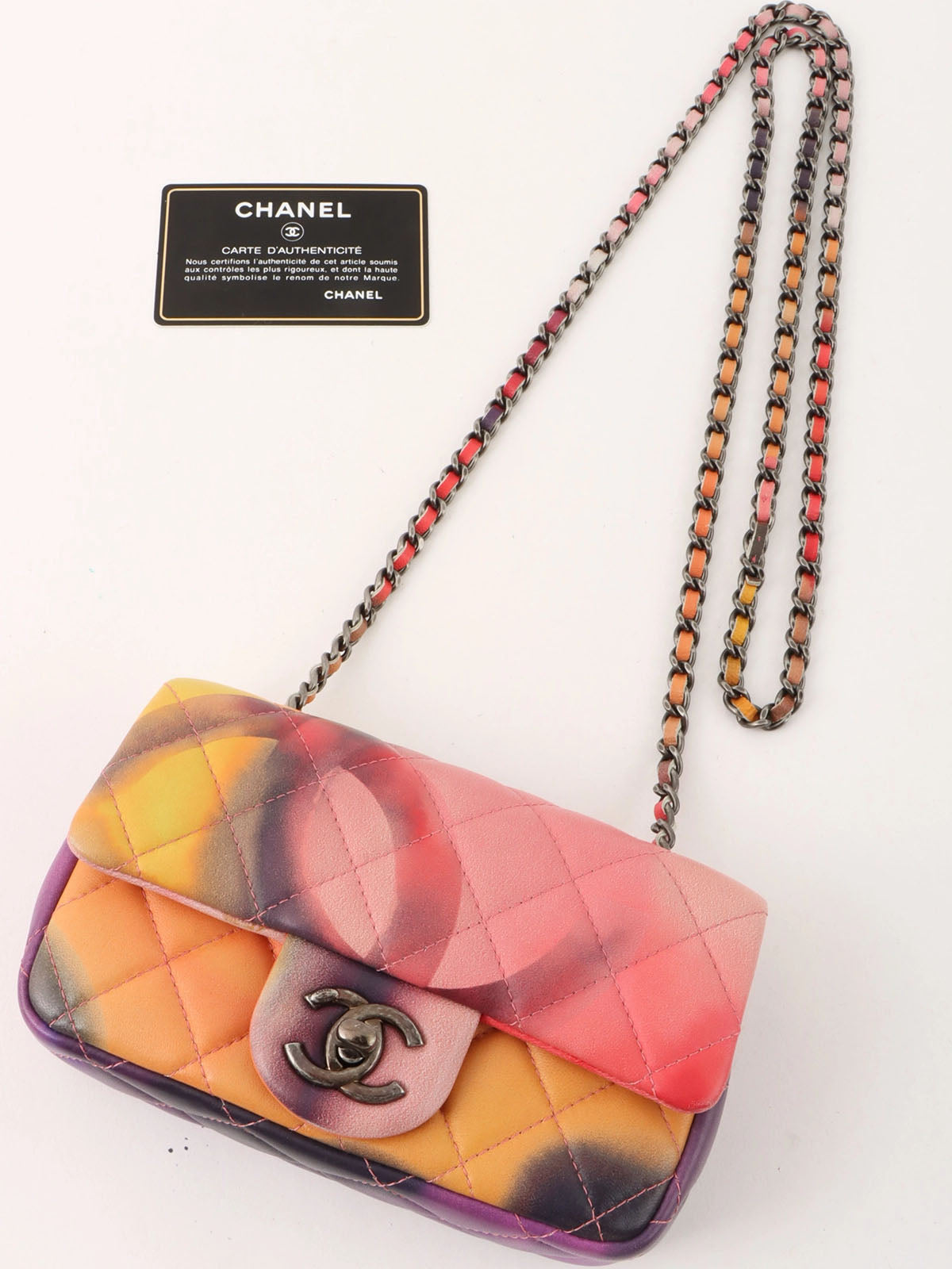 2014 Flower Pattern CC Turn Lock Chain Shoulder Bag Mini Multi