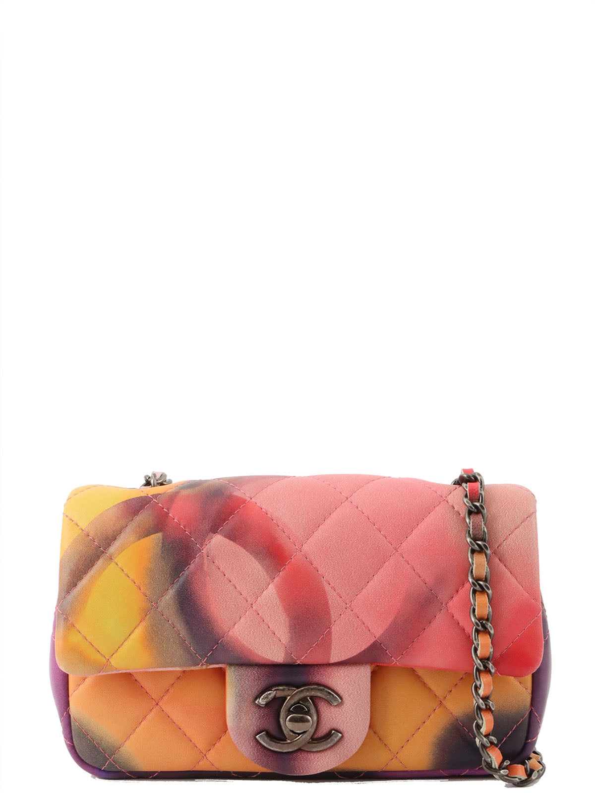 2014 Flower Pattern CC Turn Lock Chain Shoulder Bag Mini Multi