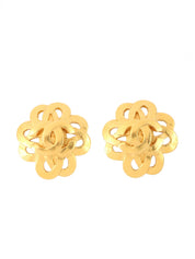 1997 Flower Motif CC Mark Logo Cutout Earrings Gold