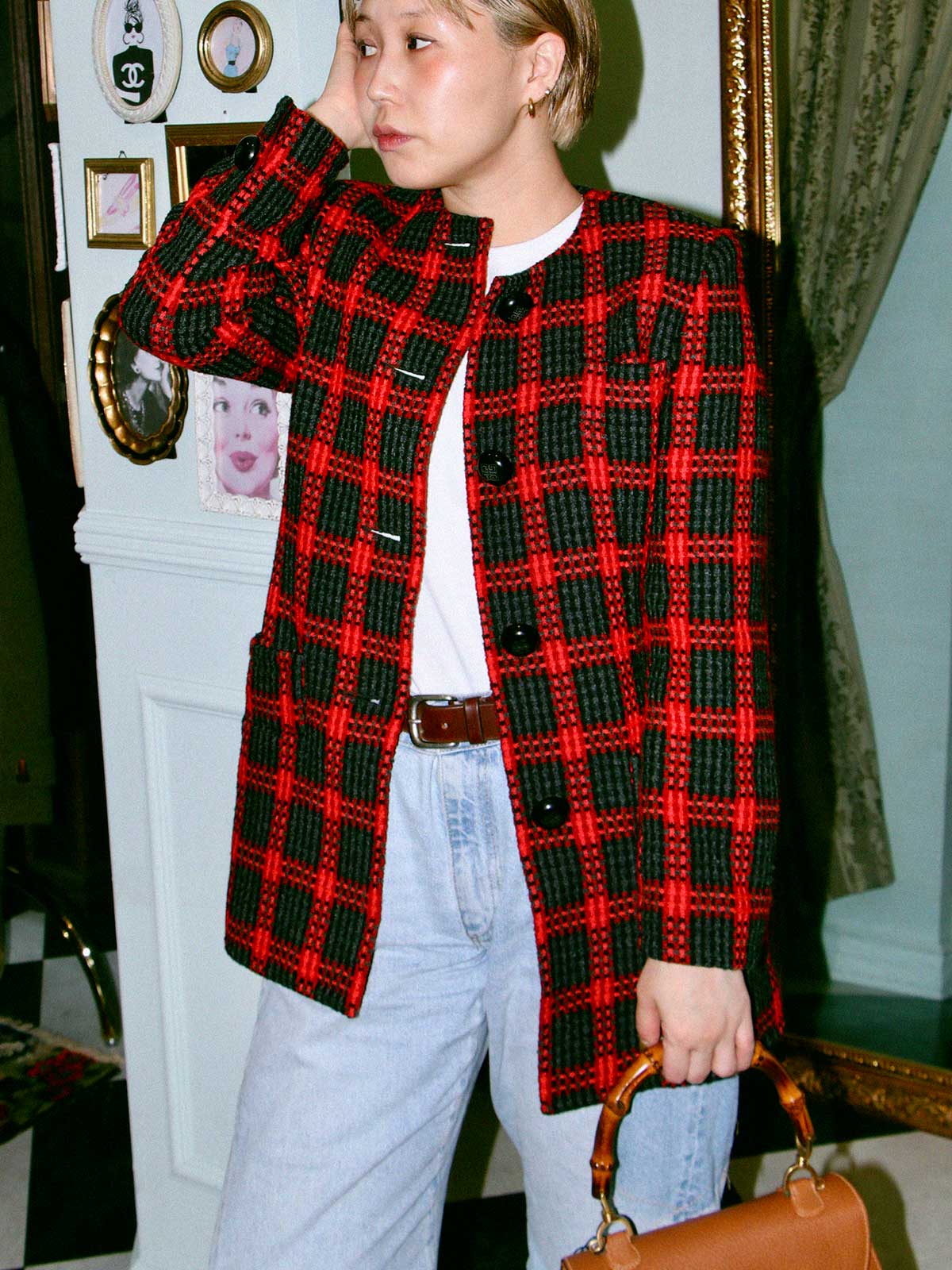 8147.【美品】GIVENCHY ショート丈 ノーカラー チェック ジャケット 楽天市場】ノーカラージャケット レディース ブレザージャケット