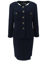 Navy wool design button collarless set